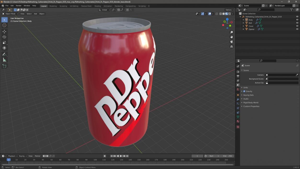 Refreshing Carbonated Drink Dr Pepper 033l 3D