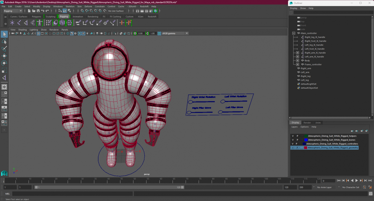 Atmospheric Diving Suit White Rigged for Maya 2 3D