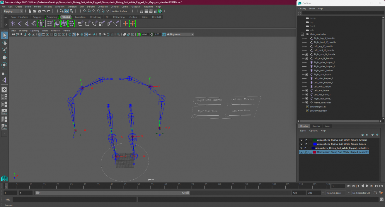 Atmospheric Diving Suit White Rigged for Maya 2 3D