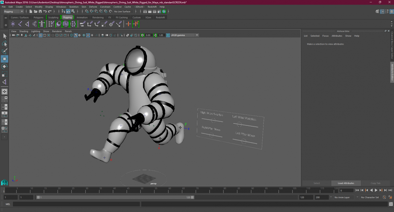 Atmospheric Diving Suit White Rigged for Maya 2 3D