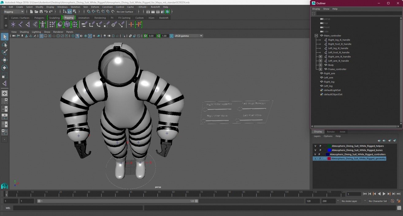 Atmospheric Diving Suit White Rigged for Maya 2 3D