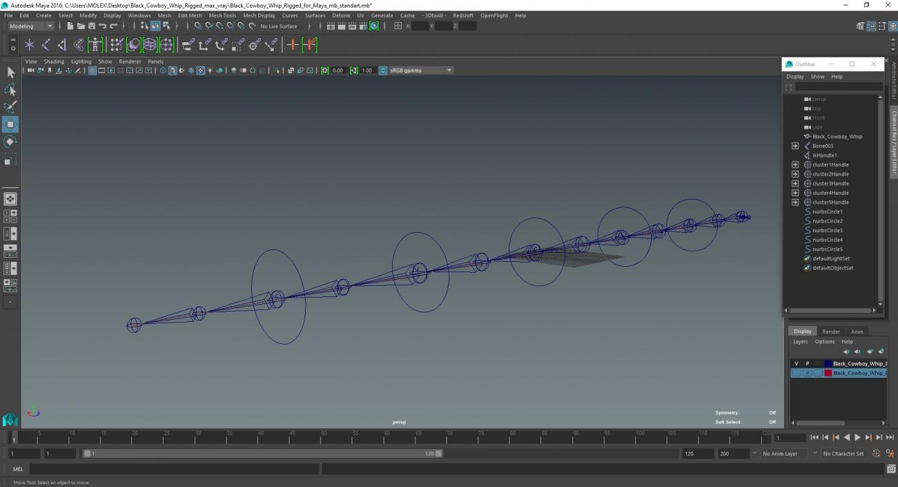 3D Black Cowboy Whip Rigged for Maya model
