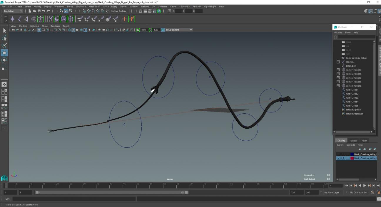 3D Black Cowboy Whip Rigged for Maya model