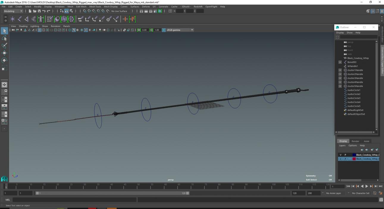 3D Black Cowboy Whip Rigged for Maya model