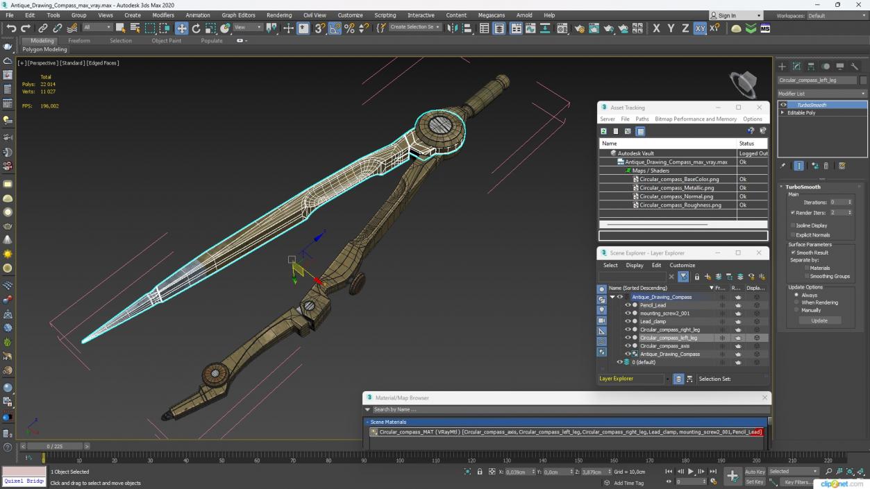 3D Antique Drawing Compass model