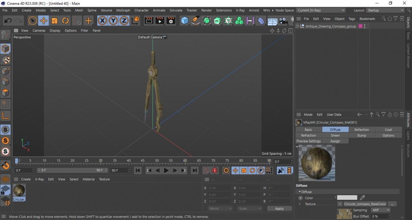 3D Antique Drawing Compass model