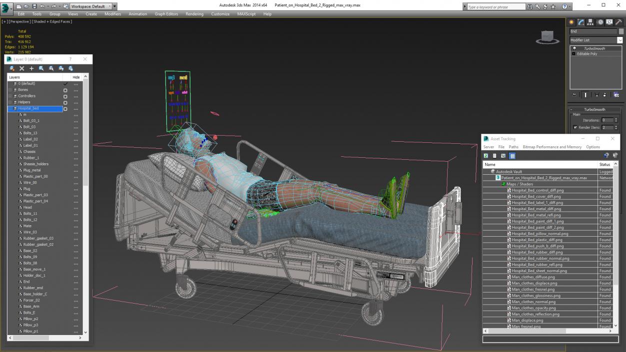 Patient on Hospital Bed 2 Rigged 3D