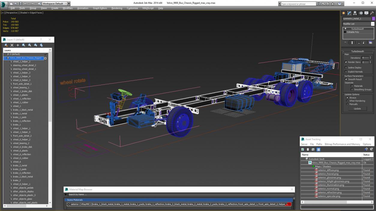 Volvo 9900 Bus Chassis Rigged 3D model