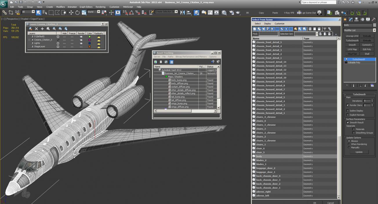 Business Jet Cessna Citation X with Interior 3D model