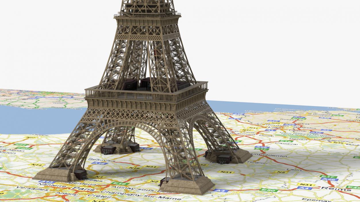 3D Eiffel Tower on Map France