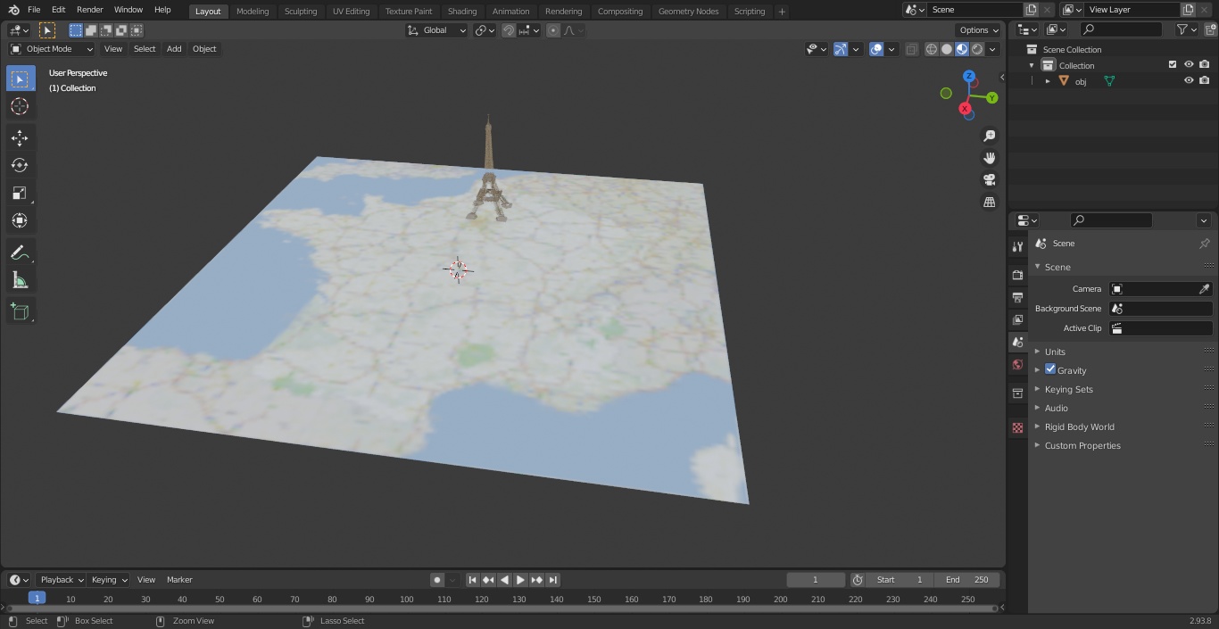 3D Eiffel Tower on Map France