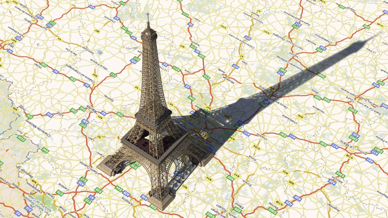 3D Eiffel Tower on Map France