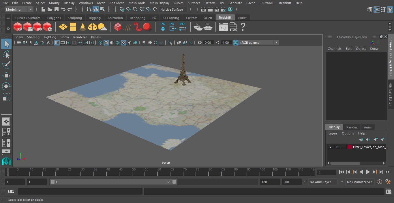 3D Eiffel Tower on Map France