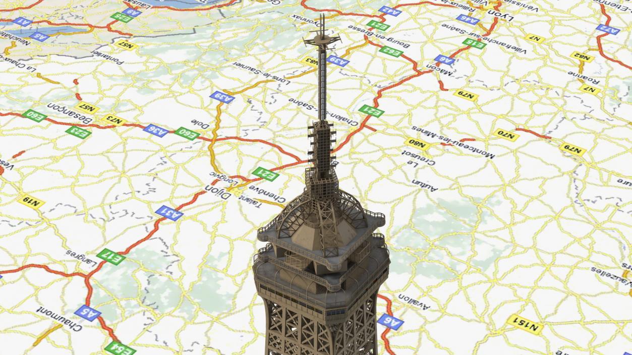 3D Eiffel Tower on Map France