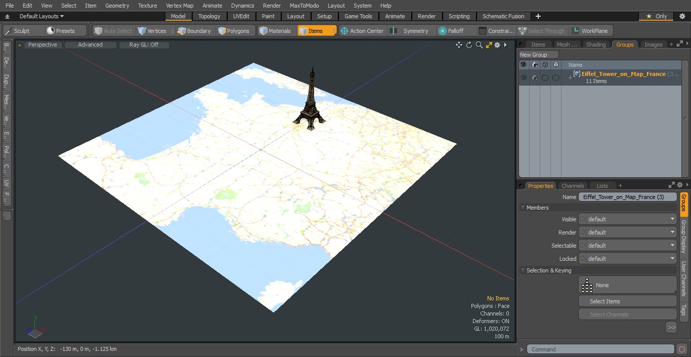 3D Eiffel Tower on Map France