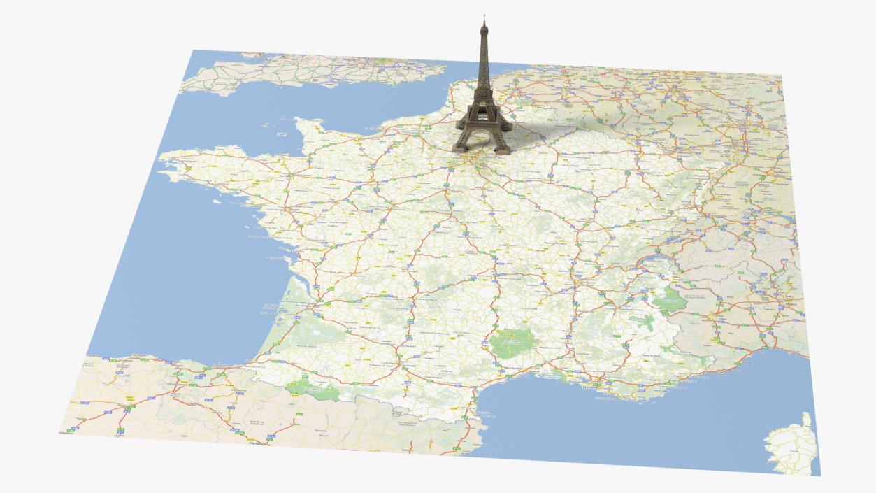 3D Eiffel Tower on Map France