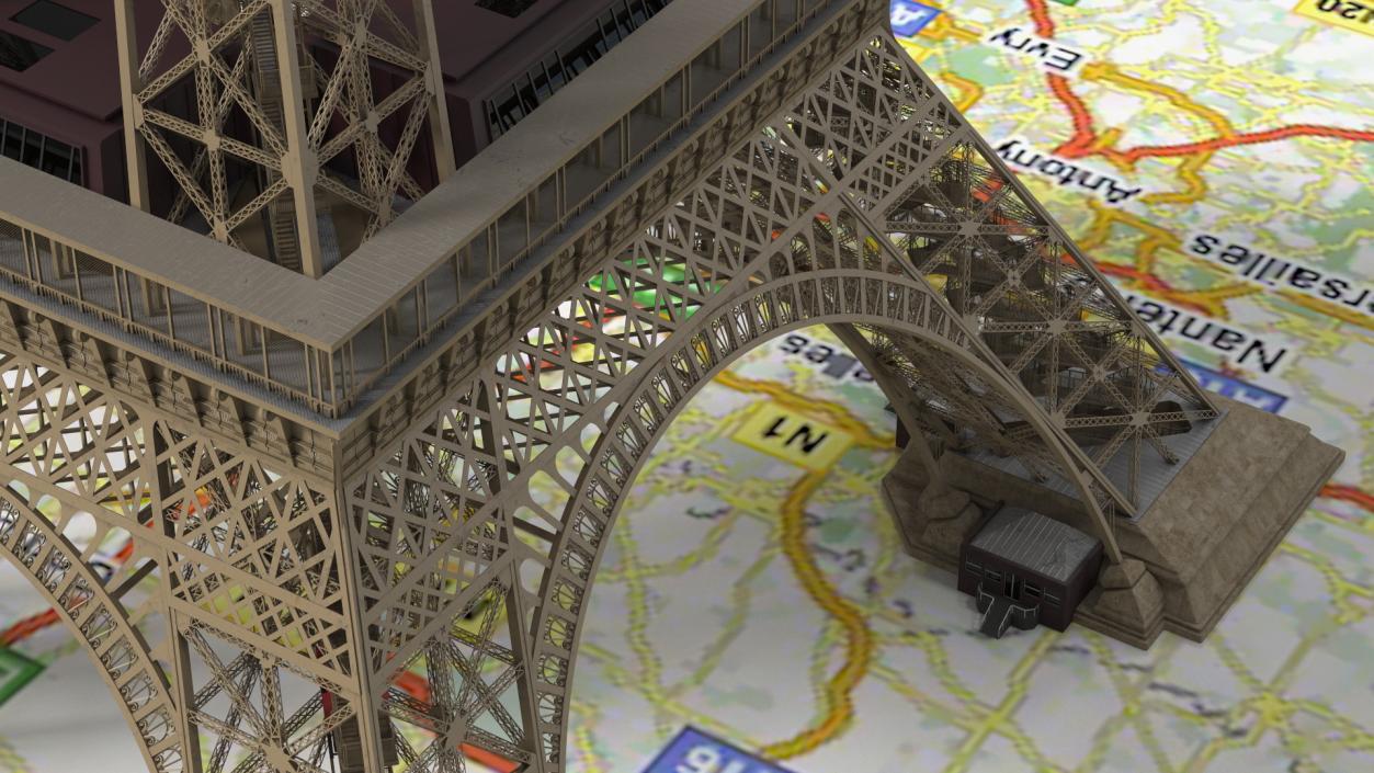 3D Eiffel Tower on Map France