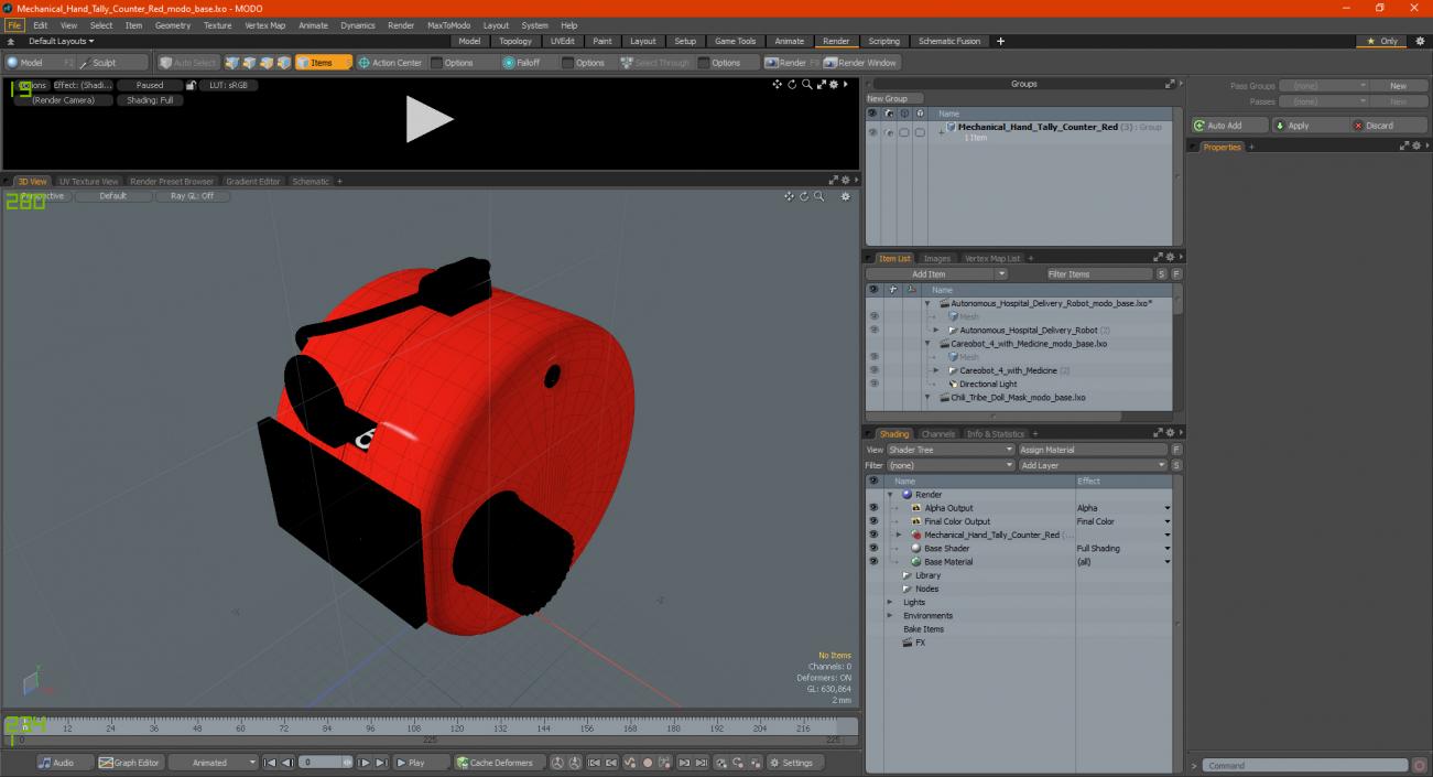 3D Mechanical Hand Tally Counter Red model