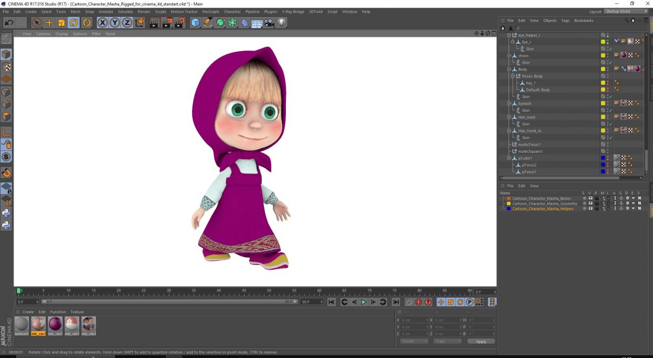 Cartoon Character Masha Rigged for Cinema 4D 3D model