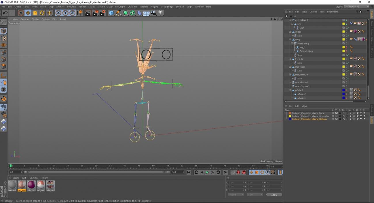 Cartoon Character Masha Rigged for Cinema 4D 3D model