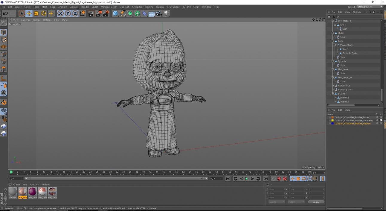 Cartoon Character Masha Rigged for Cinema 4D 3D model