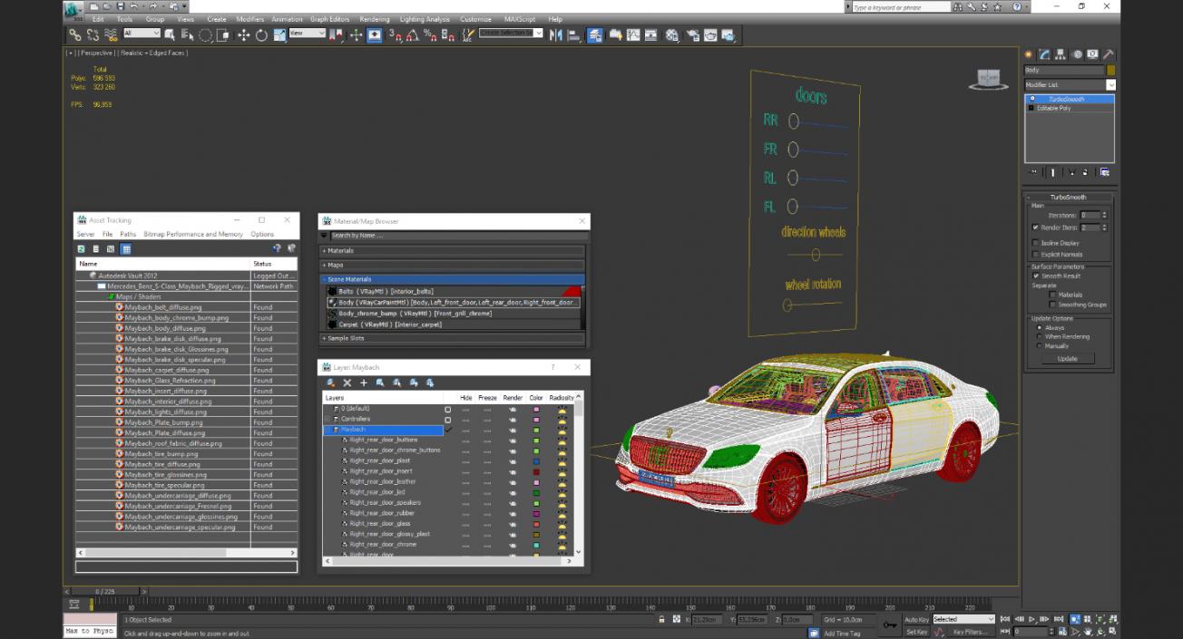 3D Mercedes S560 Maybach Rigged model