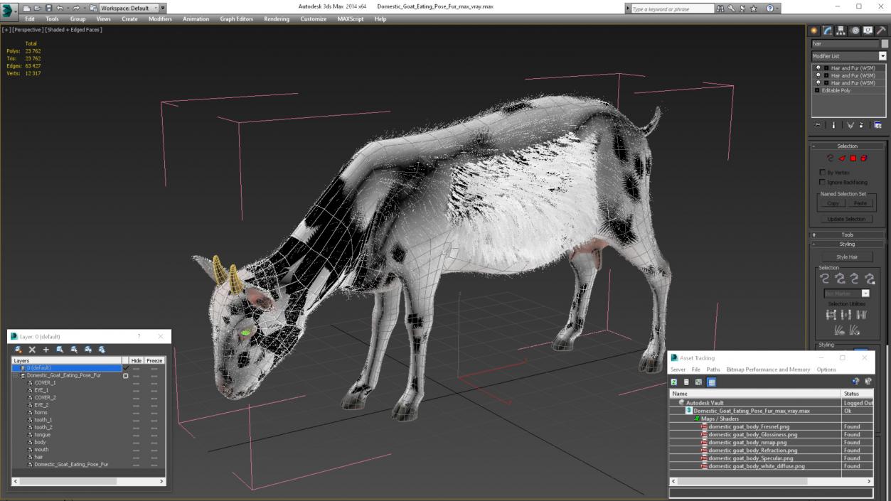 Domestic Goat Eating Pose Fur 3D model