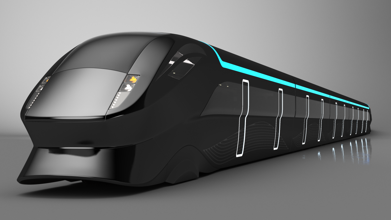 Futuristic Train with Cars Black 3D