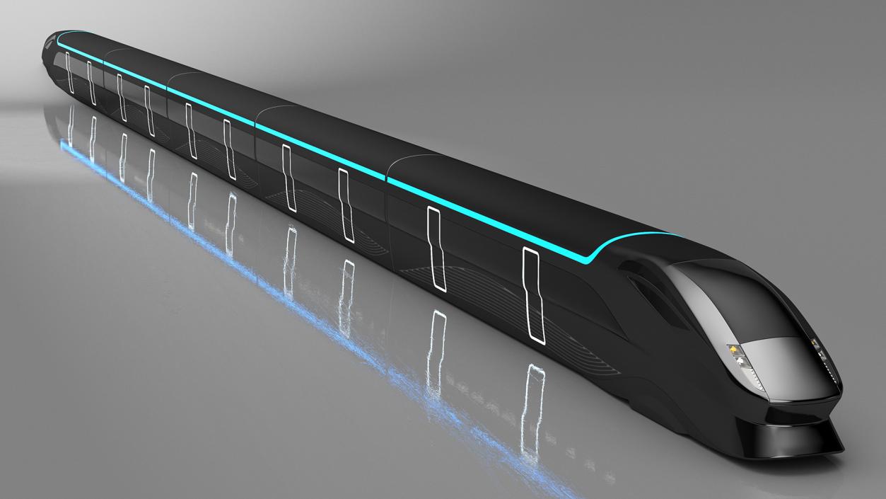 Futuristic Train with Cars Black 3D