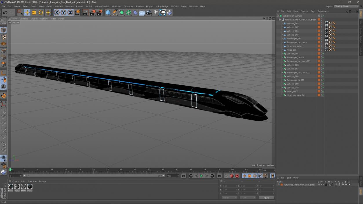 Futuristic Train with Cars Black 3D