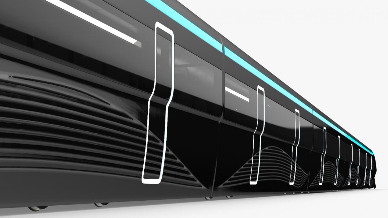 Futuristic Train with Cars Black 3D