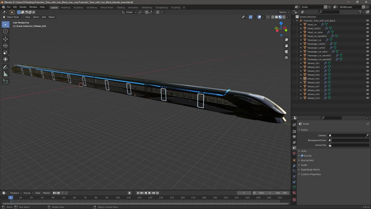 Futuristic Train with Cars Black 3D