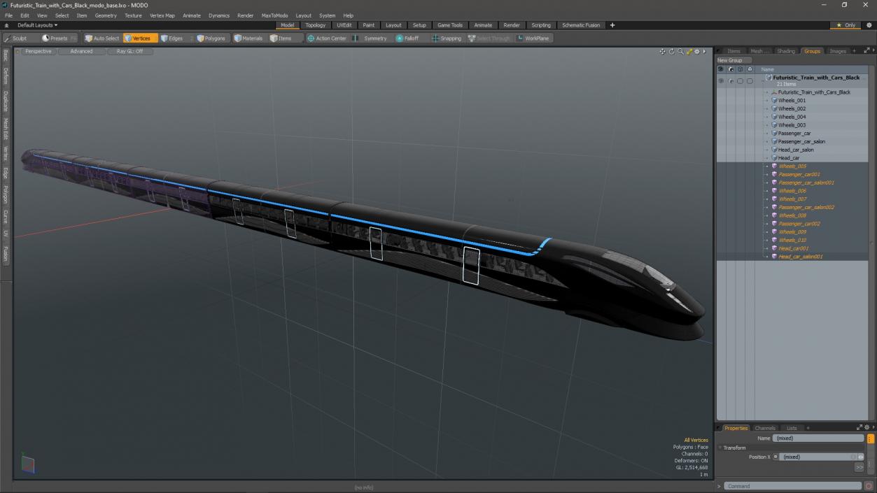 Futuristic Train with Cars Black 3D