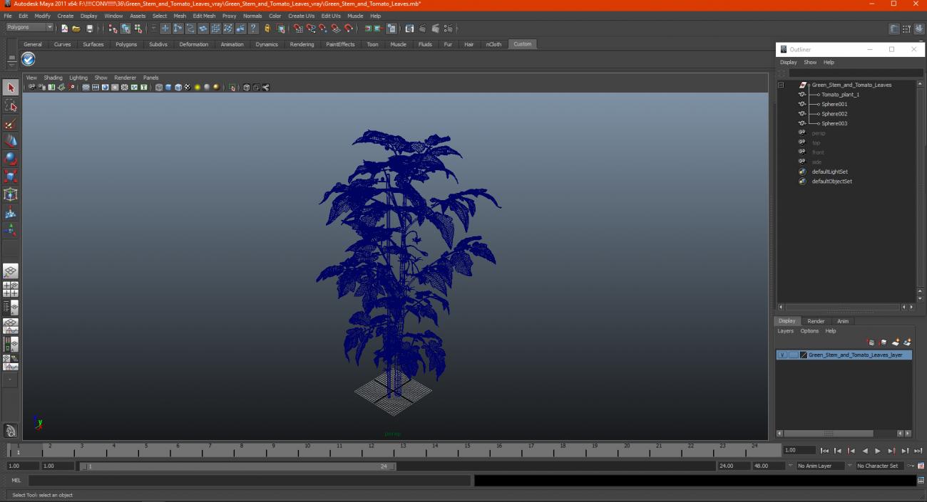 3D Green Stem and Tomato Leaves model