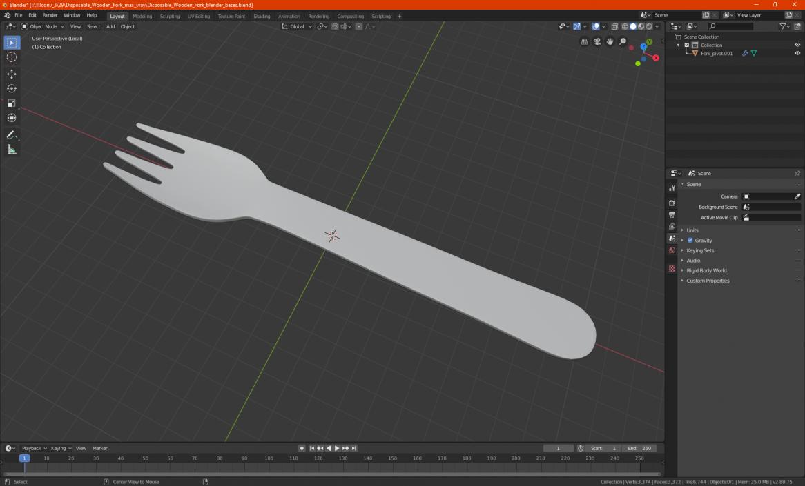 Disposable Wooden Fork 3D