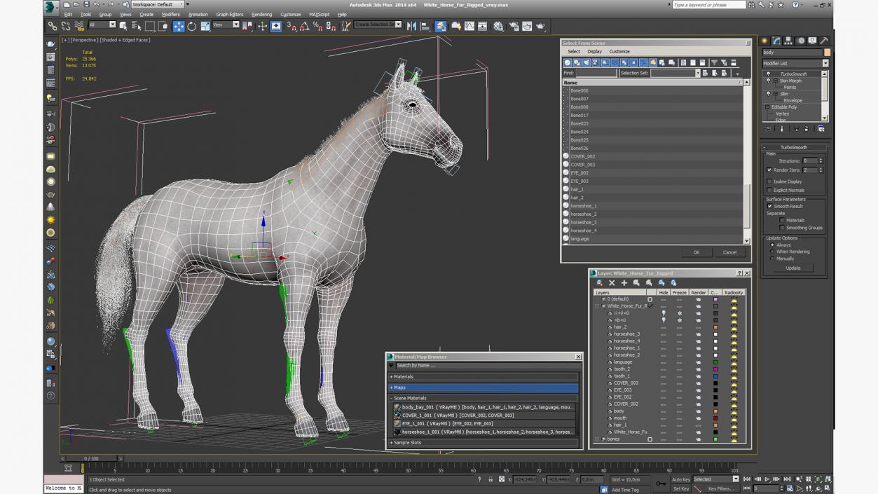 White Horse Fur Rigged 3D