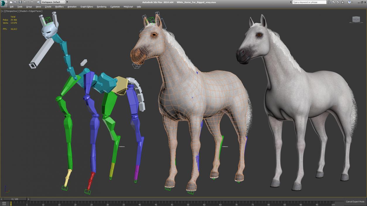 White Horse Fur Rigged 3D