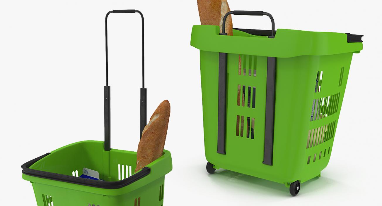 Plastic Roll Shopping Basket with Goods 3D model