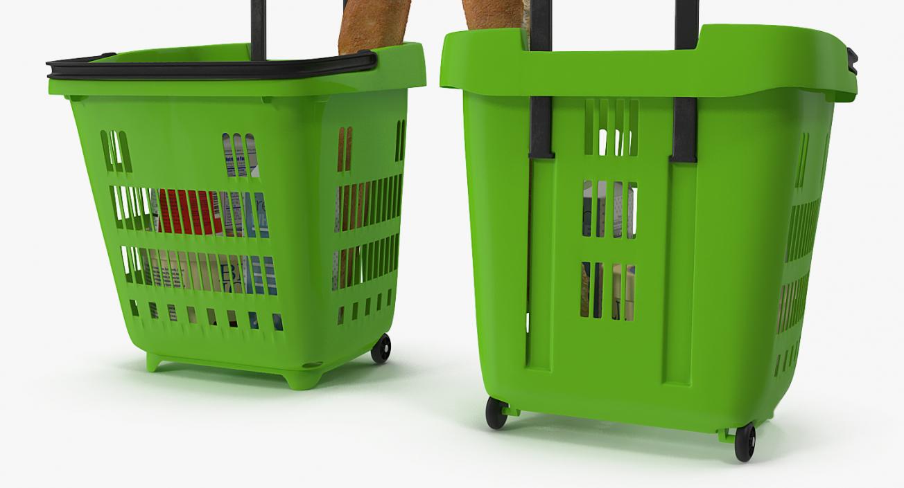 Plastic Roll Shopping Basket with Goods 3D model