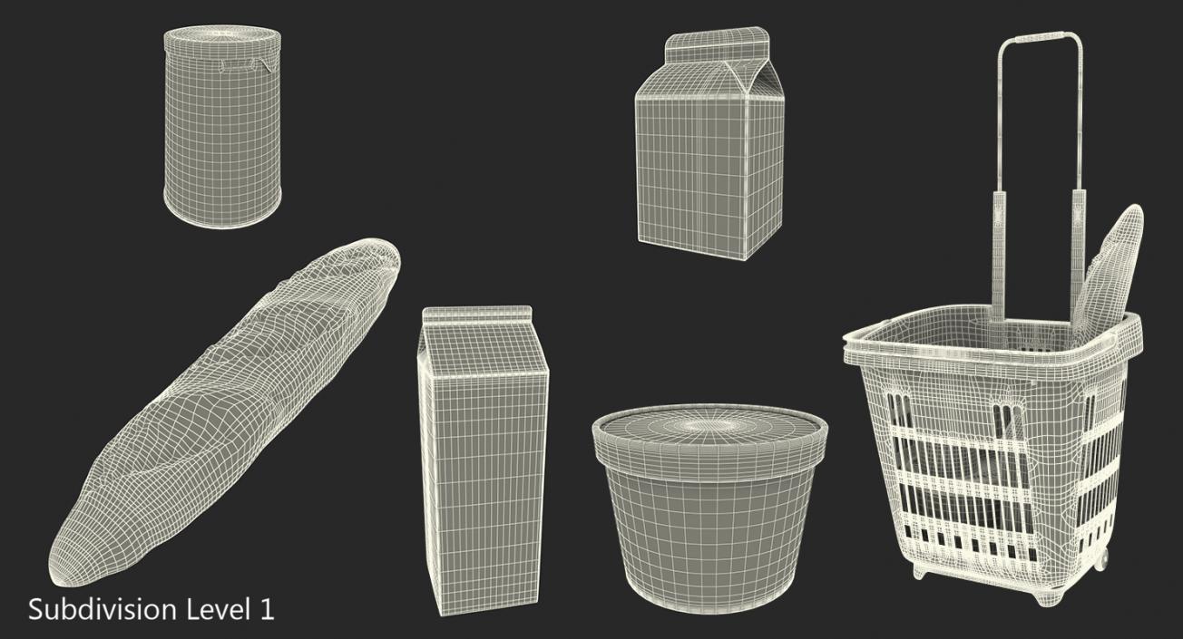 Plastic Roll Shopping Basket with Goods 3D model