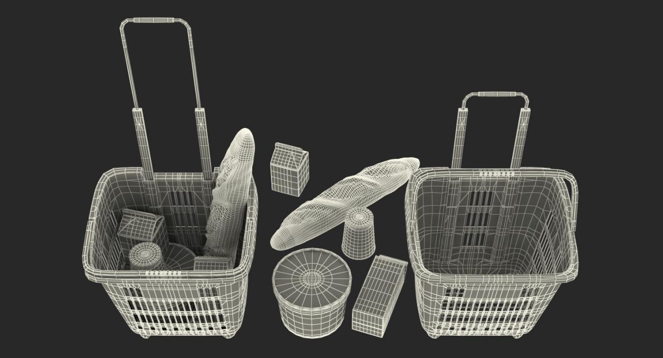 Plastic Roll Shopping Basket with Goods 3D model