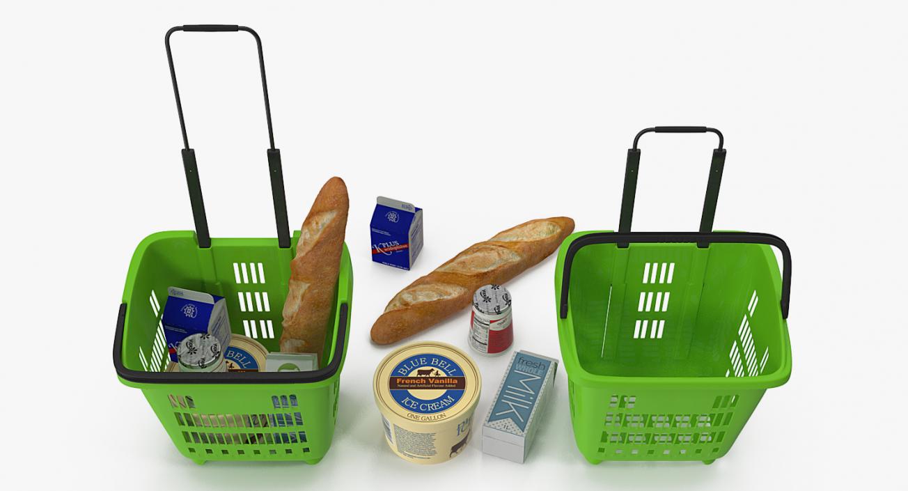 Plastic Roll Shopping Basket with Goods 3D model