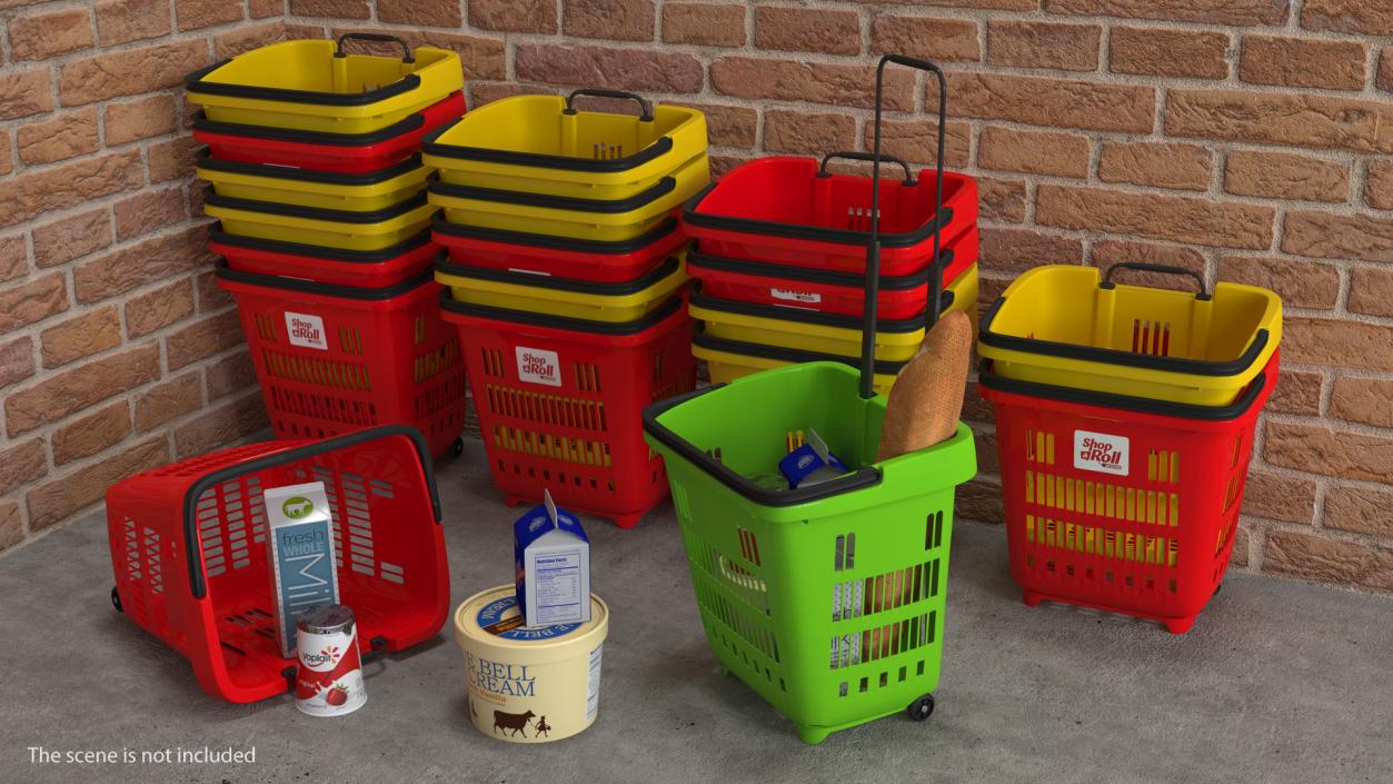 Plastic Roll Shopping Basket with Goods 3D model