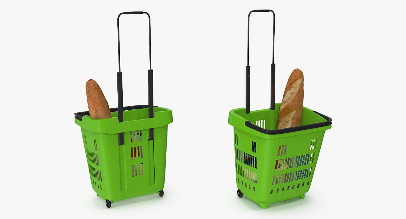 Plastic Roll Shopping Basket with Goods 3D model