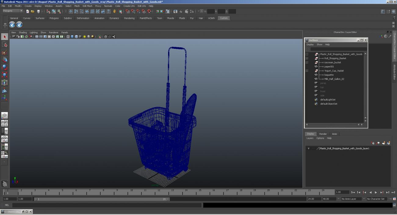 Plastic Roll Shopping Basket with Goods 3D model