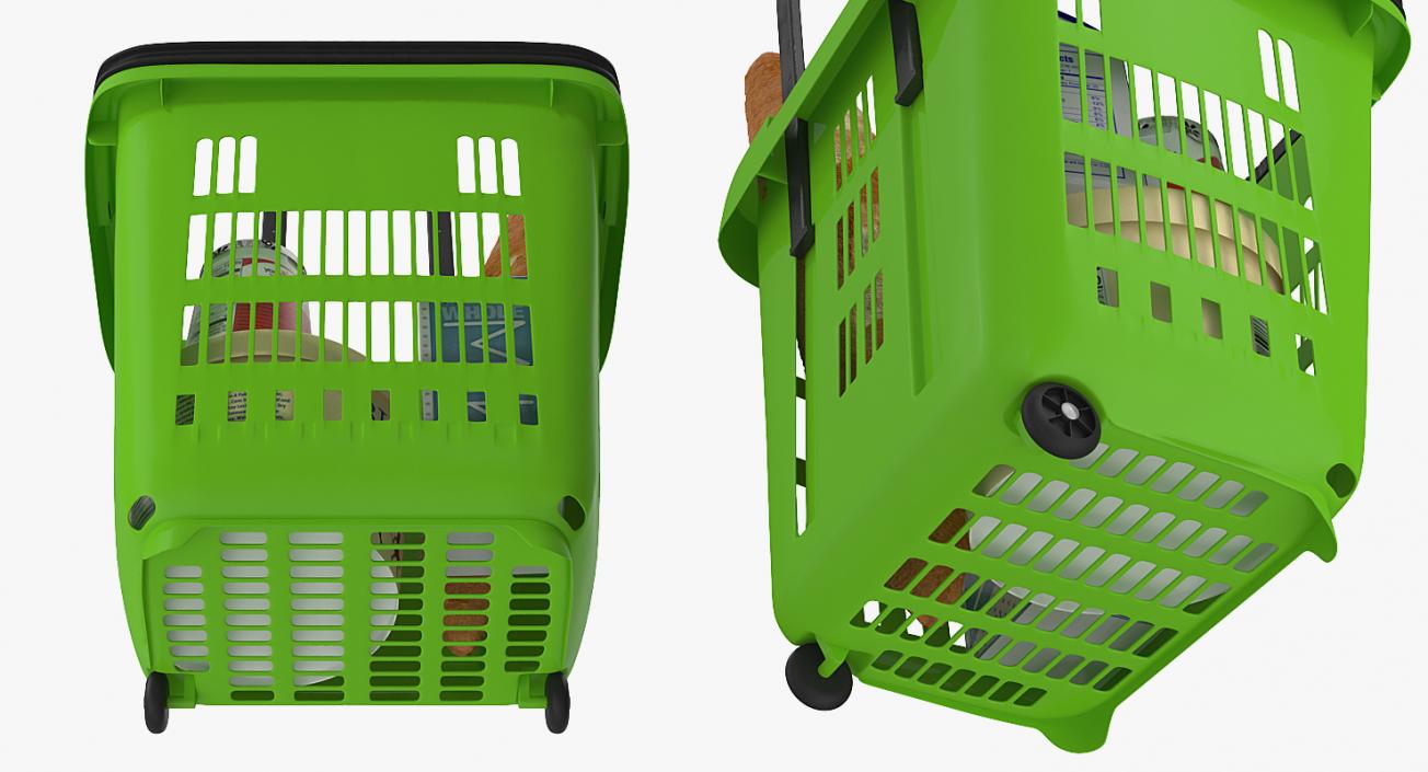 Plastic Roll Shopping Basket with Goods 3D model