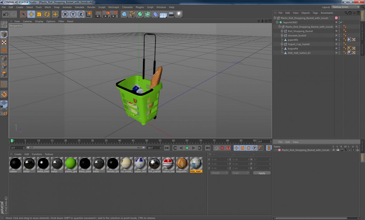 Plastic Roll Shopping Basket with Goods 3D model