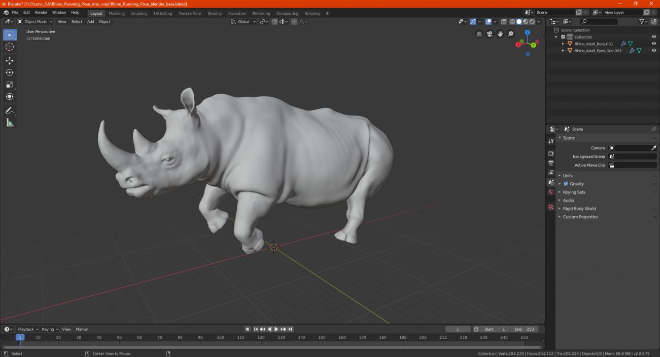 3D Rhino Running Pose model