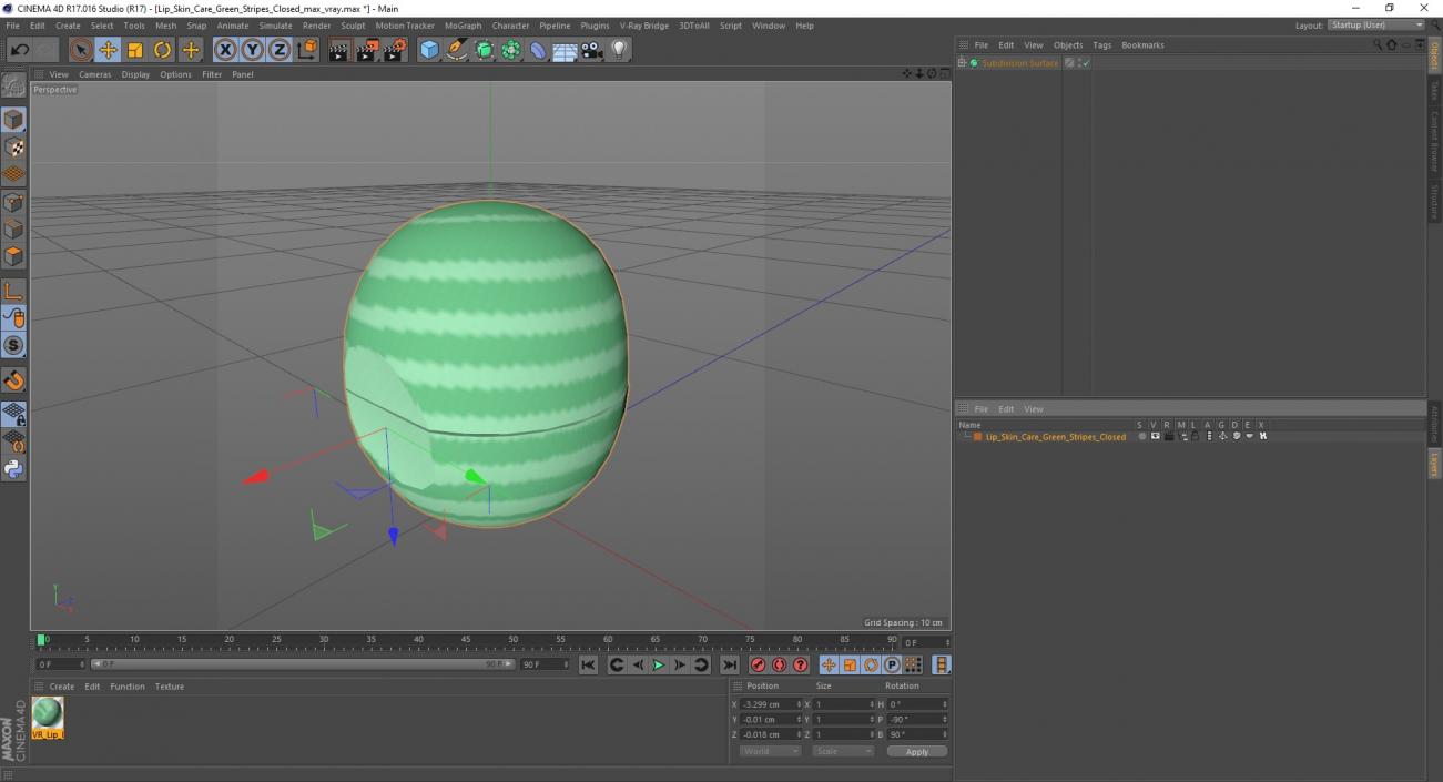 Lip Skin Care Green Stripes Closed 3D model