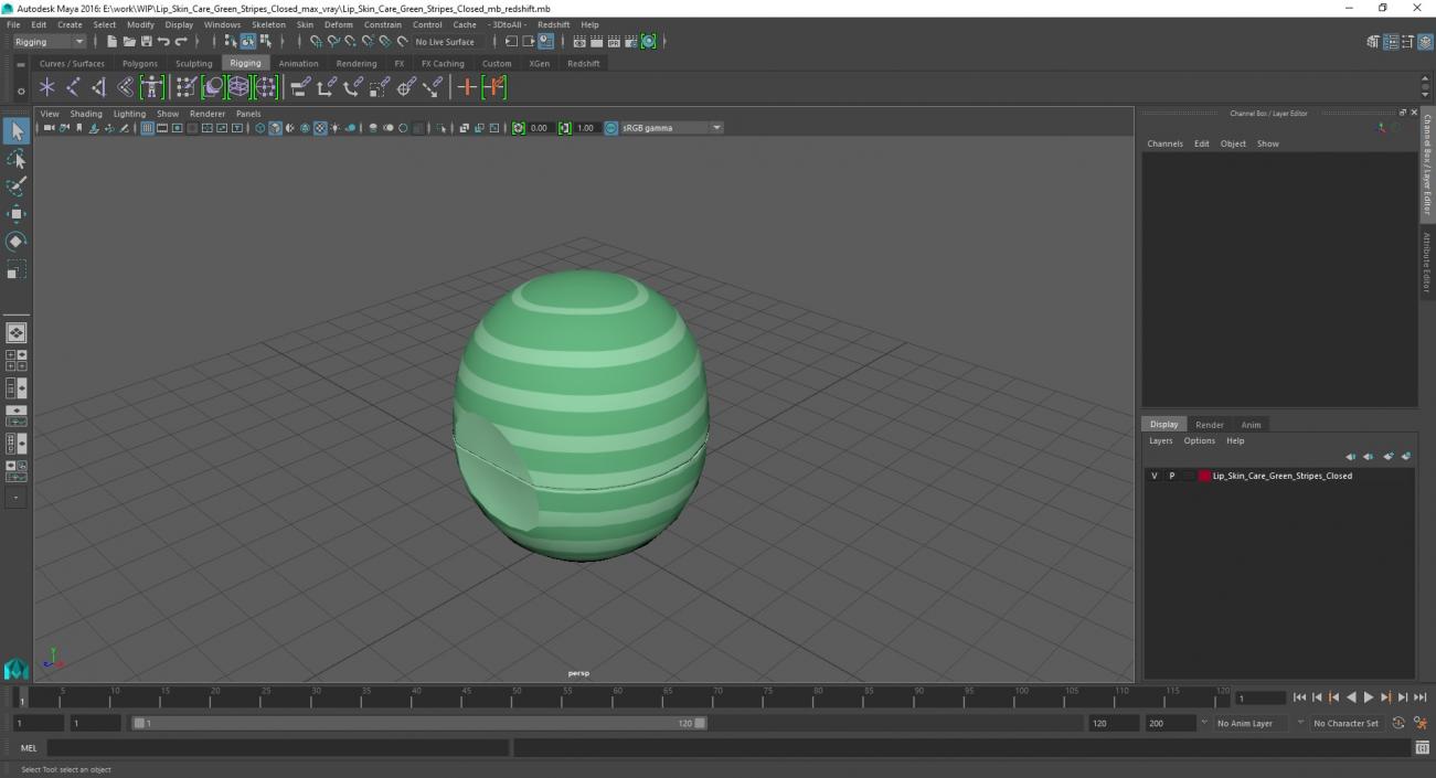 Lip Skin Care Green Stripes Closed 3D model